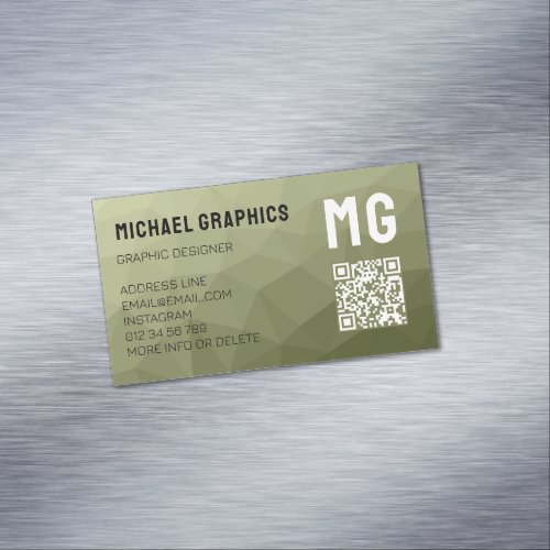 Army green geometric mesh pattern QR code  Business Card Magnet