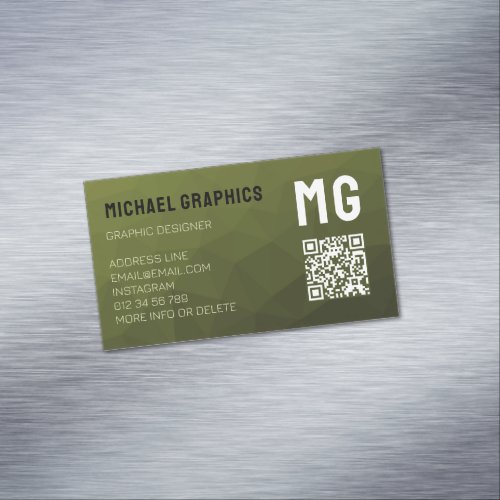 Army green geometric mesh pattern QR code  Business Card Magnet