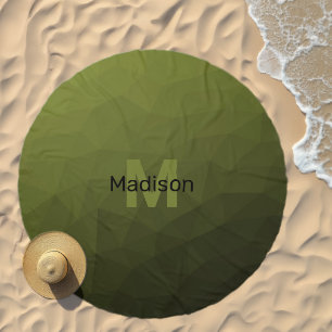 Army green gradient geometric mesh Monogram Beach Towel