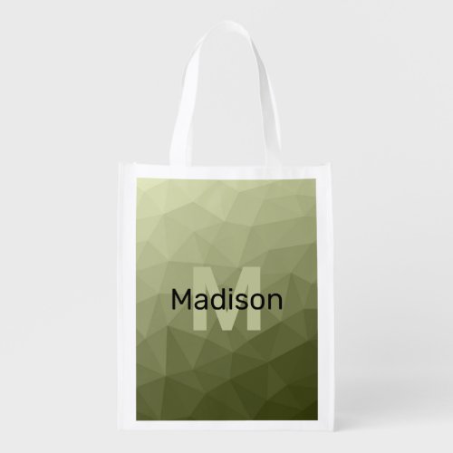 Army green gradient geometric mesh Monogram Grocery Bag