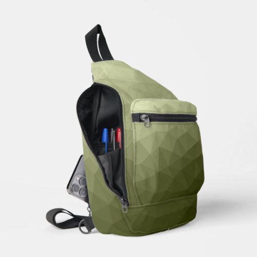 Army green gradient geometric mesh pattern sling bag