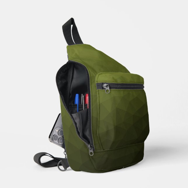 Army green gradient geometric mesh pattern sling bag (Open)