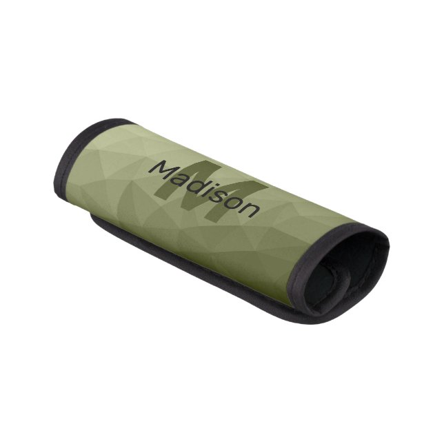 Army green gradient geometry mesh pattern Monogram Luggage Handle Wrap (Angled)