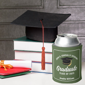 Army Green Graduate Custom 2024 Graduation Party Can Cooler by epicdesigns at Zazzle