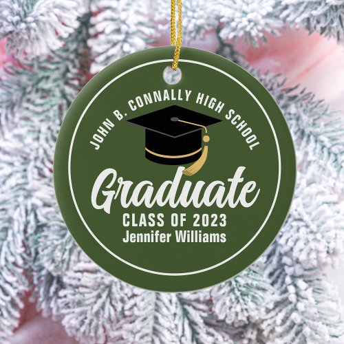 Army Green Graduate Custom Graduation Christmas Ceramic Ornament