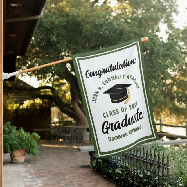 Army Green Graduate Custom Military Graduation House Flag (In SItu)