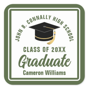 Army Green Graduate Personalized Graduation Party Square Sticker