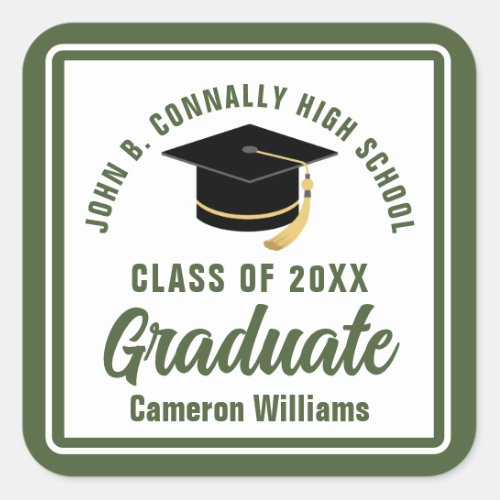 Army Green Graduate Personalized Graduation Party Square Sticker
