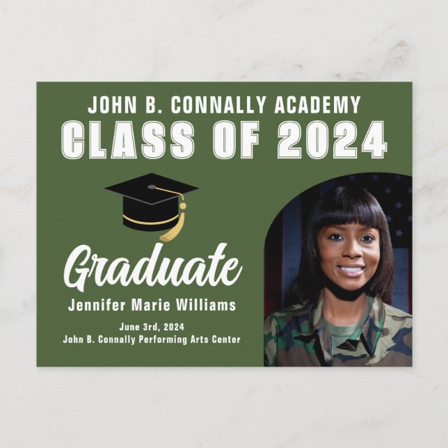 Army Green Graduate Photo 2024 Graduation Party Postcard (Front)