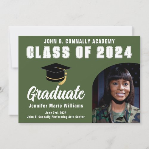 Army Green Graduate Photo 2024 Military Graduation Announcement