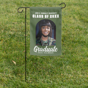 Army Green Graduate Photo Modern Arch Graduation Garden Flag