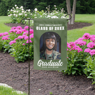 Army Green Graduate Photo Modern Arch Graduation Garden Flag