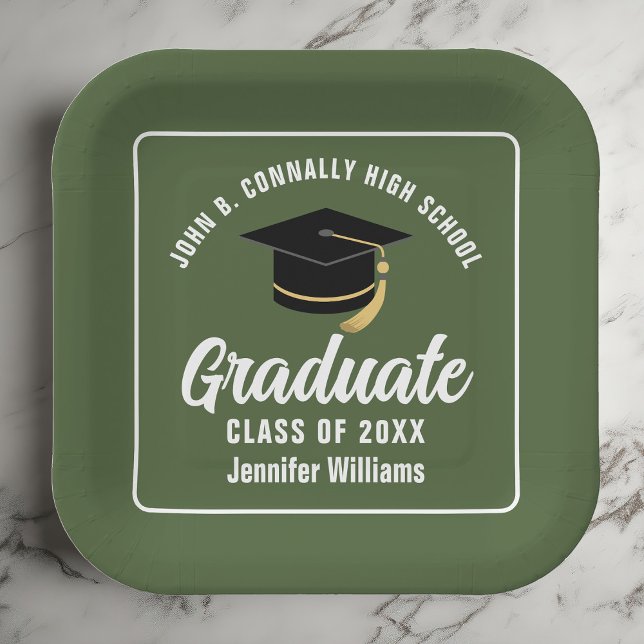 Army Green Graduation Party Custom Square Paper Plates (Creator Uploaded)