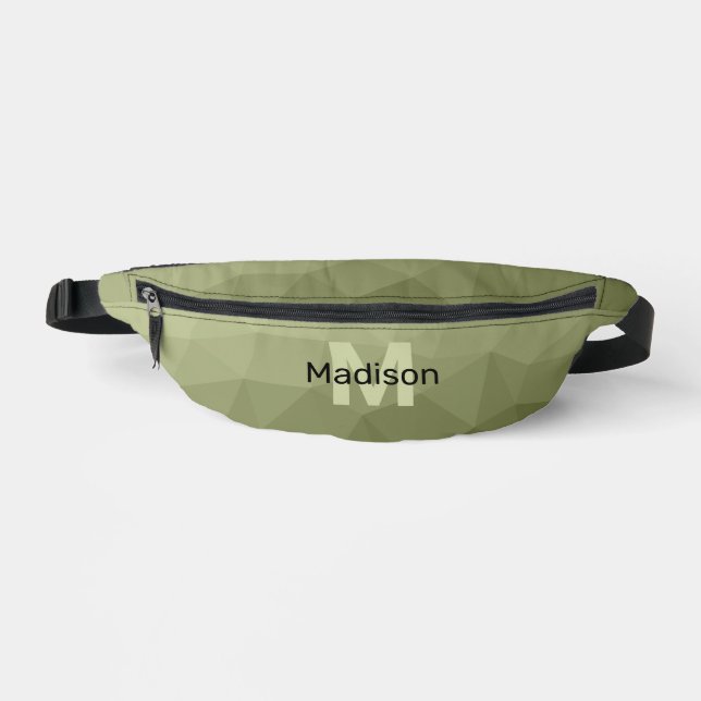 Army green light geometric mesh pattern Monogram Fanny Pack (Front)
