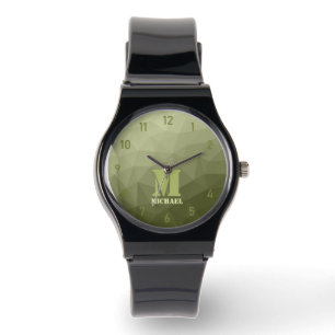 Army green light geometric mesh pattern Monogram Watch