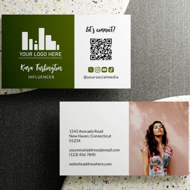 Army Green Logo QR Code Photo Social Media Business Card (Creator Uploaded)