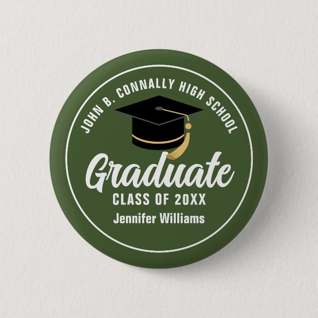 Army Green Military School Graduate Custom Name Button (Front)