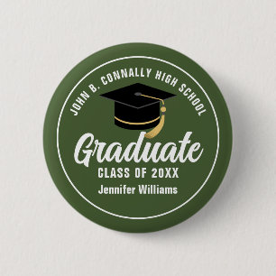 Army Green Military School Graduate Custom Name Button
