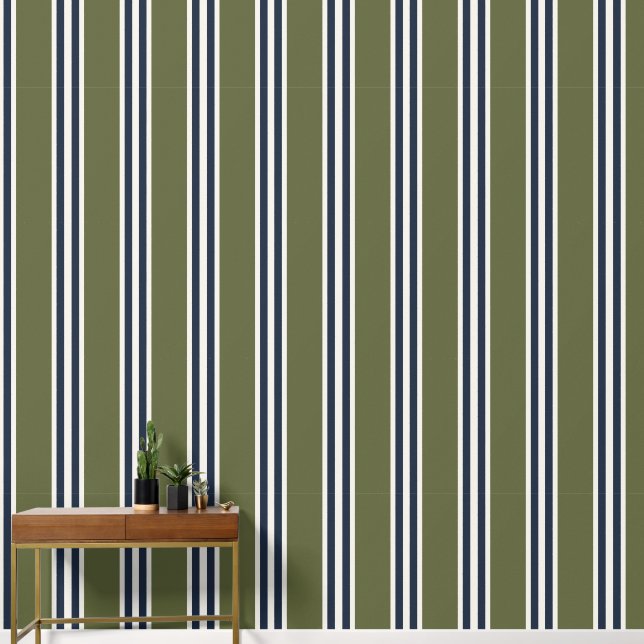 Army Green & Navy Double Rugby Stripe  Wallpaper (Hallway)