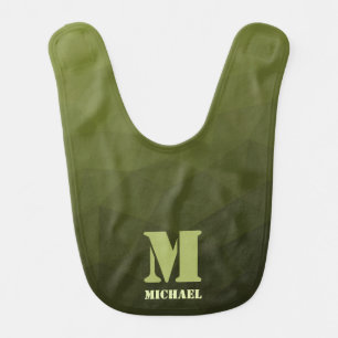 Army green olive geometric mesh pattern Monogram Baby Bib