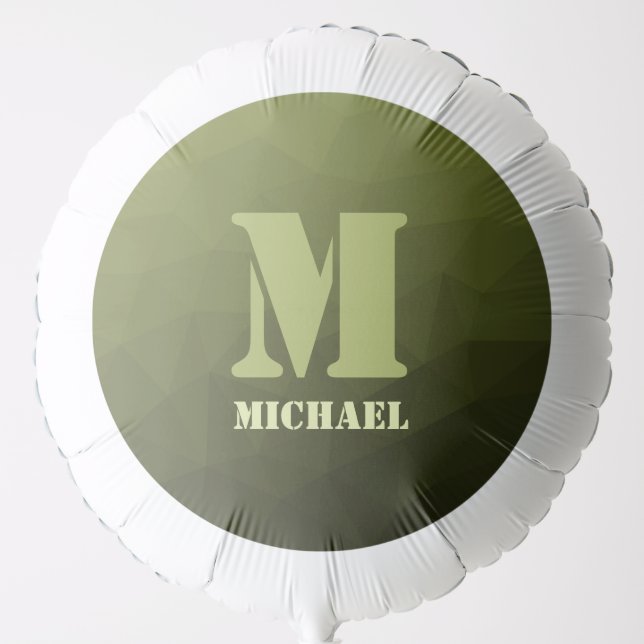 Army green olive geometric mesh pattern Monogram Balloon (Front)