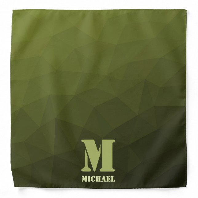 Army green olive geometric mesh pattern Monogram Bandana (Front)
