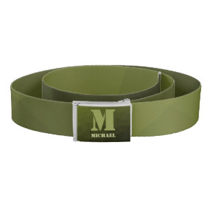 Army green olive geometric mesh pattern Monogram Belt