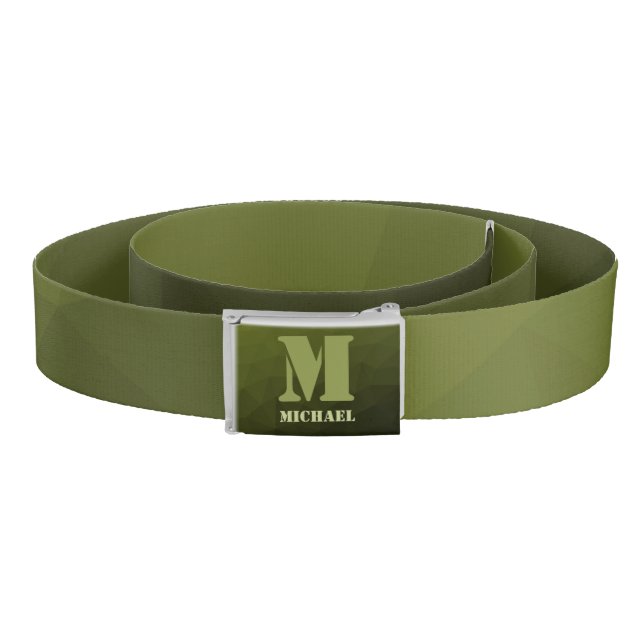 Army green olive geometric mesh pattern Monogram Belt (Coil)