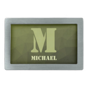 Army green olive geometric mesh pattern Monogram Belt Buckle