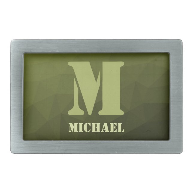 Army green olive geometric mesh pattern Monogram Belt Buckle (Front)