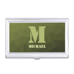 Army green olive geometric mesh pattern Monogram Business Card Case