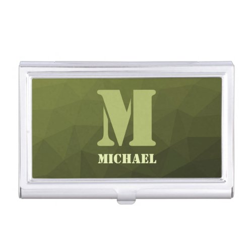 Army green olive geometric mesh pattern Monogram Business Card Case