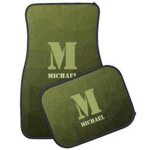Army green olive geometric mesh pattern Monogram Car Floor Mat