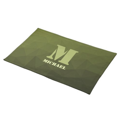Army green olive geometric mesh pattern Monogram Cloth Placemat