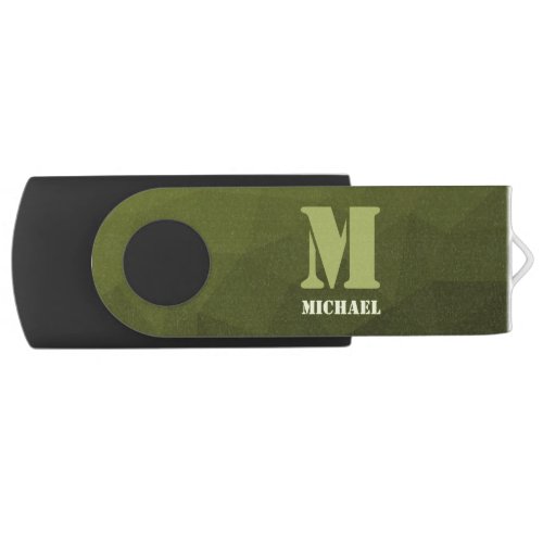 Army green olive geometric mesh pattern Monogram Flash Drive