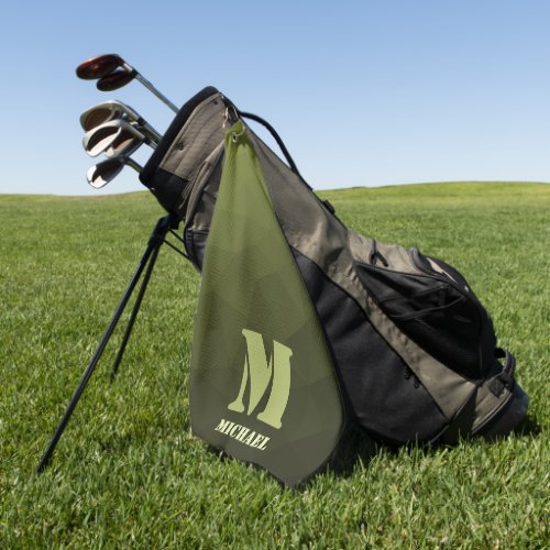 Army green olive geometric mesh pattern Monogram Golf Towel