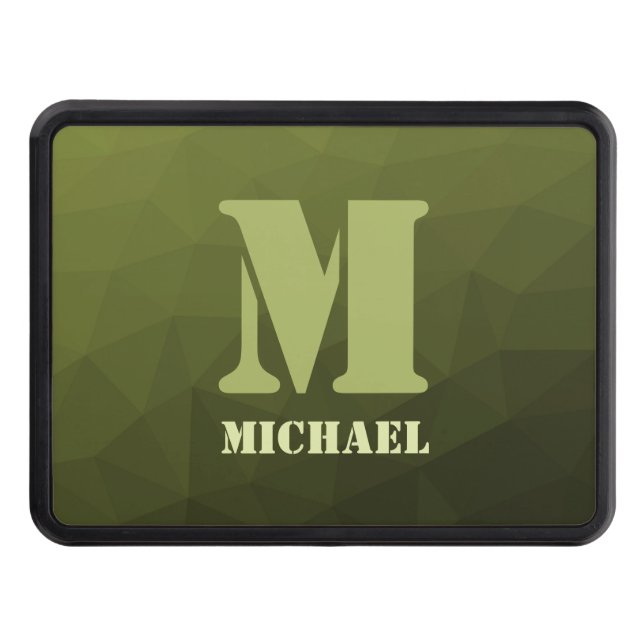 Army green olive geometric mesh pattern Monogram Hitch Cover (Front)