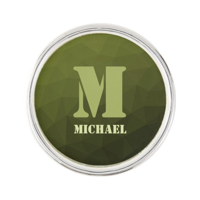Army green olive geometric mesh pattern Monogram Lapel Pin (Front)
