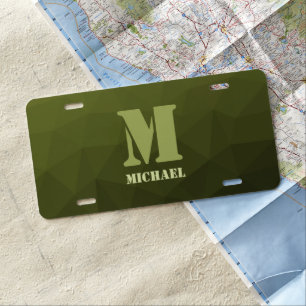 Army green olive geometric mesh pattern Monogram License Plate