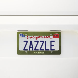 Army green olive geometric mesh pattern Monogram License Plate Frame