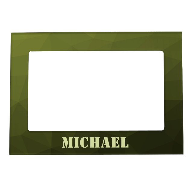 Army green olive geometric mesh pattern Monogram Magnetic Frame (Front)