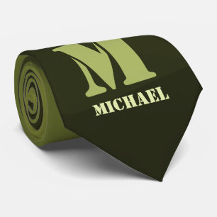 Army green olive geometric mesh pattern Monogram Neck Tie