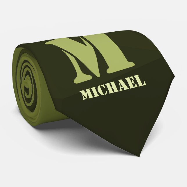 Army green olive geometric mesh pattern Monogram Neck Tie (Rolled)