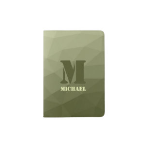 Army green olive geometric mesh pattern Monogram Passport Holder