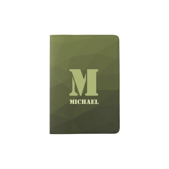 Army green olive geometric mesh pattern Monogram Passport Holder (Front)