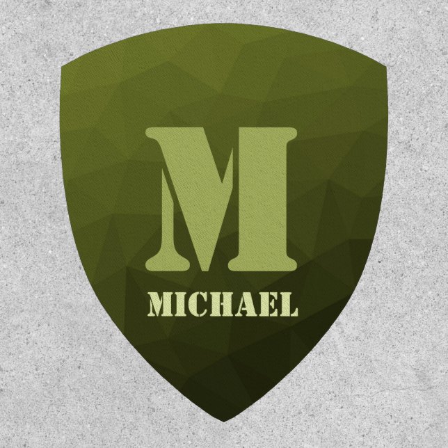 Army green olive geometric mesh pattern Monogram Patch (Front)