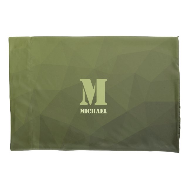 Army green olive geometric mesh pattern Monogram Pillow Case (Front)