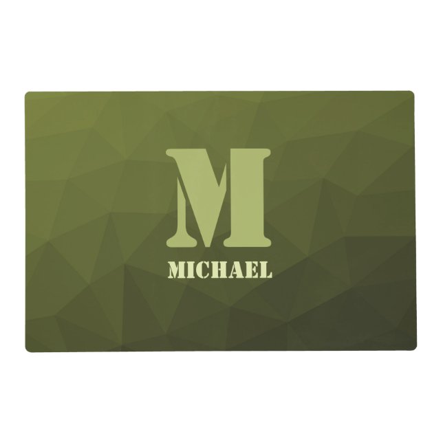Army green olive geometric mesh pattern Monogram Placemat (Front)