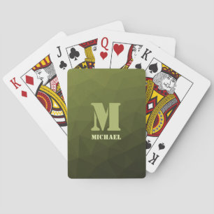 Army green olive geometric mesh pattern Monogram Poker Cards