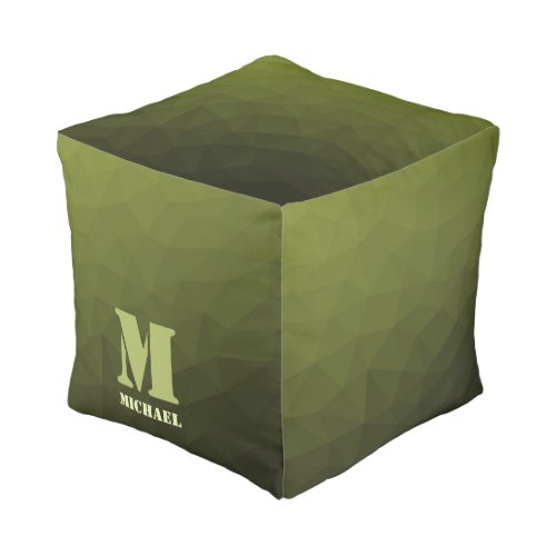 Army green olive geometric mesh pattern Monogram Pouf